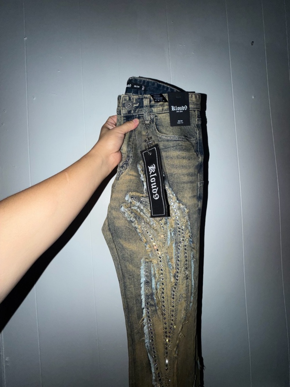 Men's Distressed Brown Embellished Jeans
